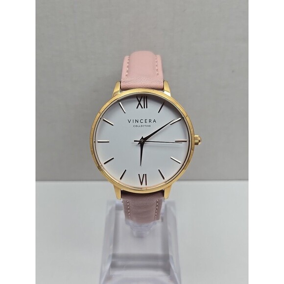 Vincera Collective Rose Womens Watch 38mm White Dial Pink Leather New Battery main image 4